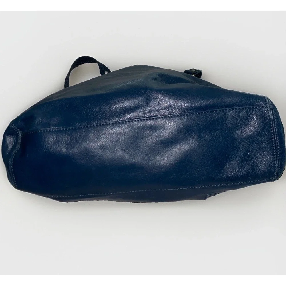 The Sak Blue Genuine Leather Multi Pocket Shoulder Foldover Bag Purse